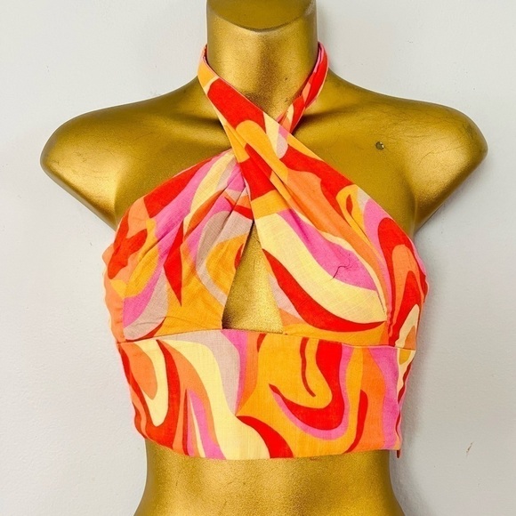 Festival Linen halter wrap crop top - Picture 1 of 4